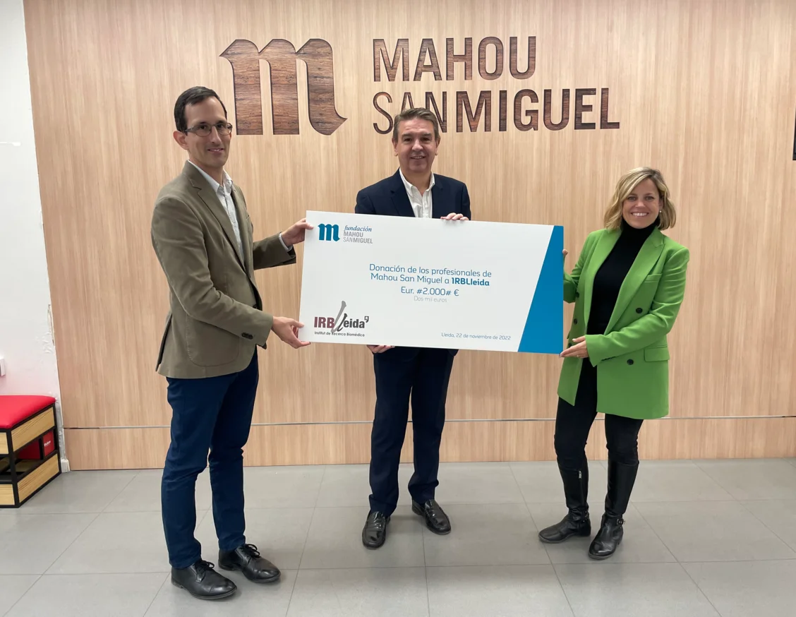 La Fundació Mahou San Miguel realitza una donació de 2.000 euros a l’IRBLleida 