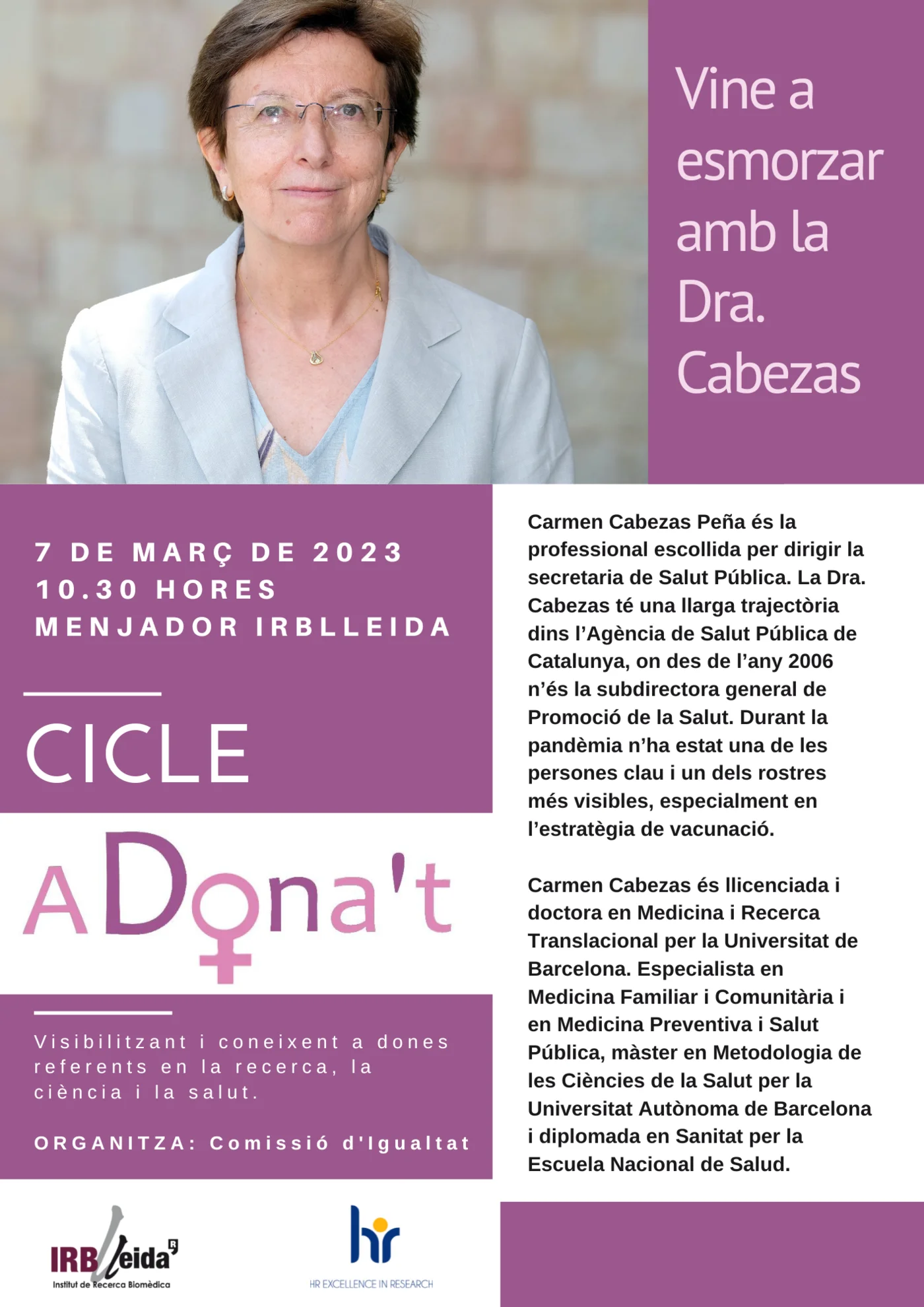 Cicle aDONA't: Vine a esmorzar amb la Dra. Carmen Cabezas