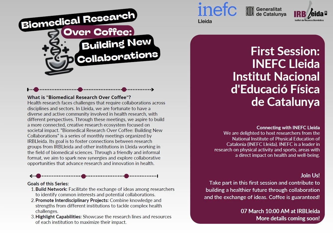 Investigació Biomèdica amb un cafè: Construint noves col·laboracions - INEFC Lleida