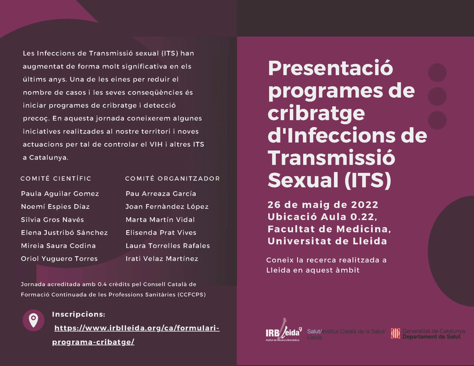 Presentation of Sexually Transmitted Infection screening programmes in Lleida