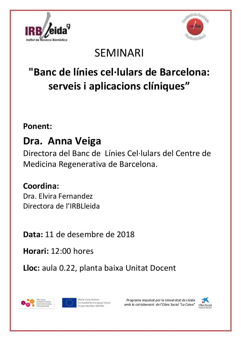 Dr. Anna Veiga Lluch, Director of the Bank of Cell Lines of the Center for Regenerative Medicine of Barcelona